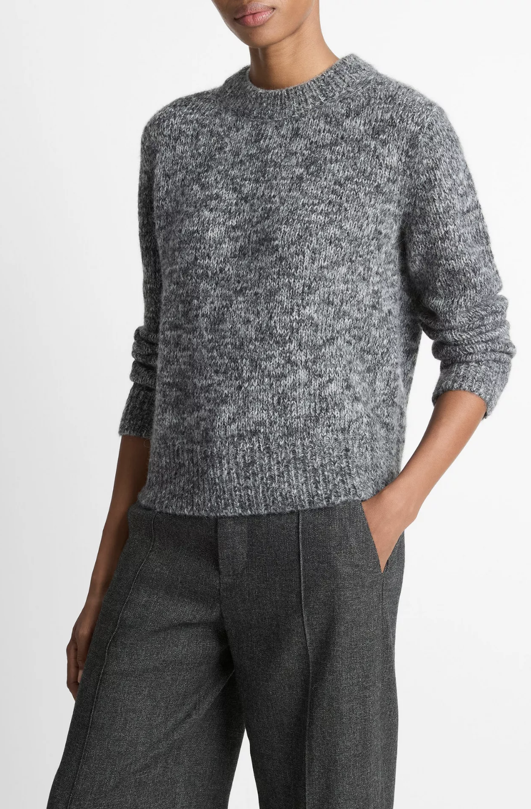 Marled Crew Neck Sweater-Sweaters-Vince-Medium Heathery Grey Combo-XXS-Mercantile Portland