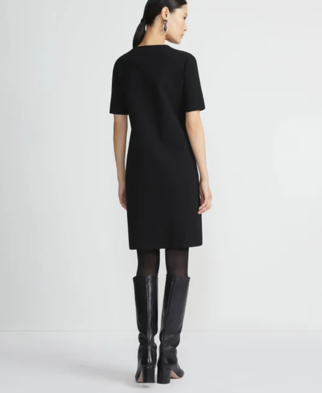 Matte Crepe Short Sleeve Knit Dress-Clothing-Lafayette 148-Black-XS-Mercantile Portland