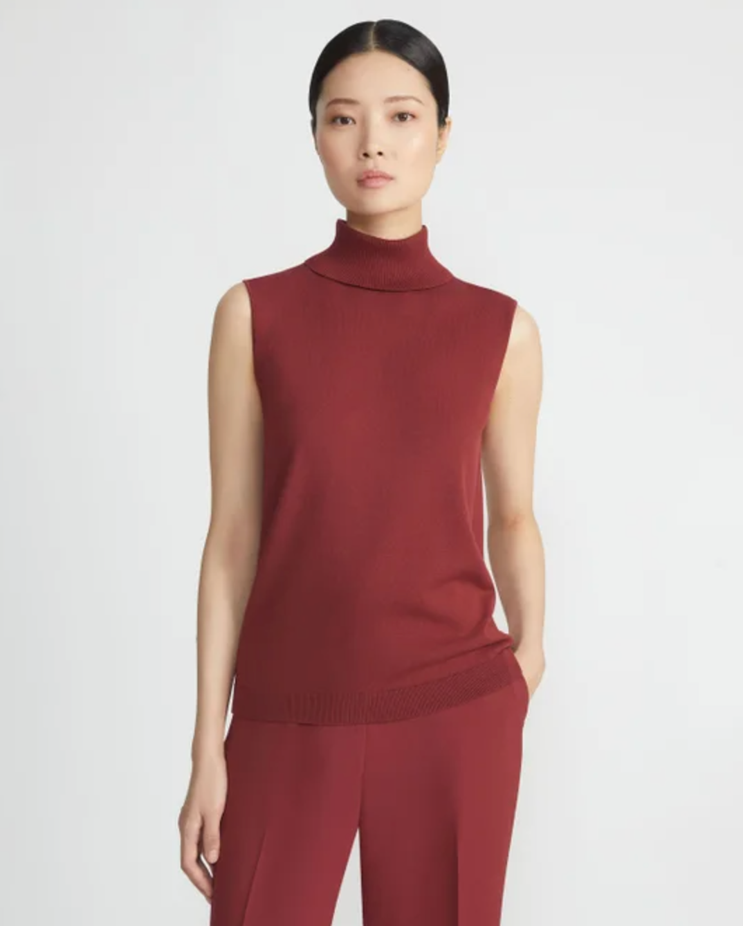 Matte Crepe Sleeveless turtleneck-Clothing-Lafayette 148-Scarlet-XS-Mercantile Portland