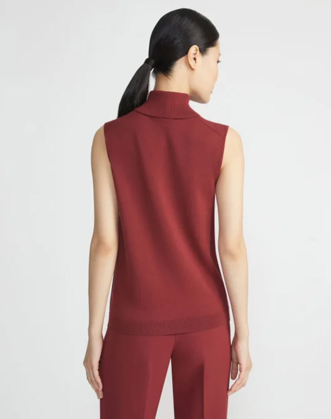 Matte Crepe Sleeveless turtleneck-Clothing-Lafayette 148-Scarlet-XS-Mercantile Portland