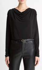 Matte Jersey Cowl-Neck Top in Black-Tops-Vince-Black-XS-Mercantile Portland