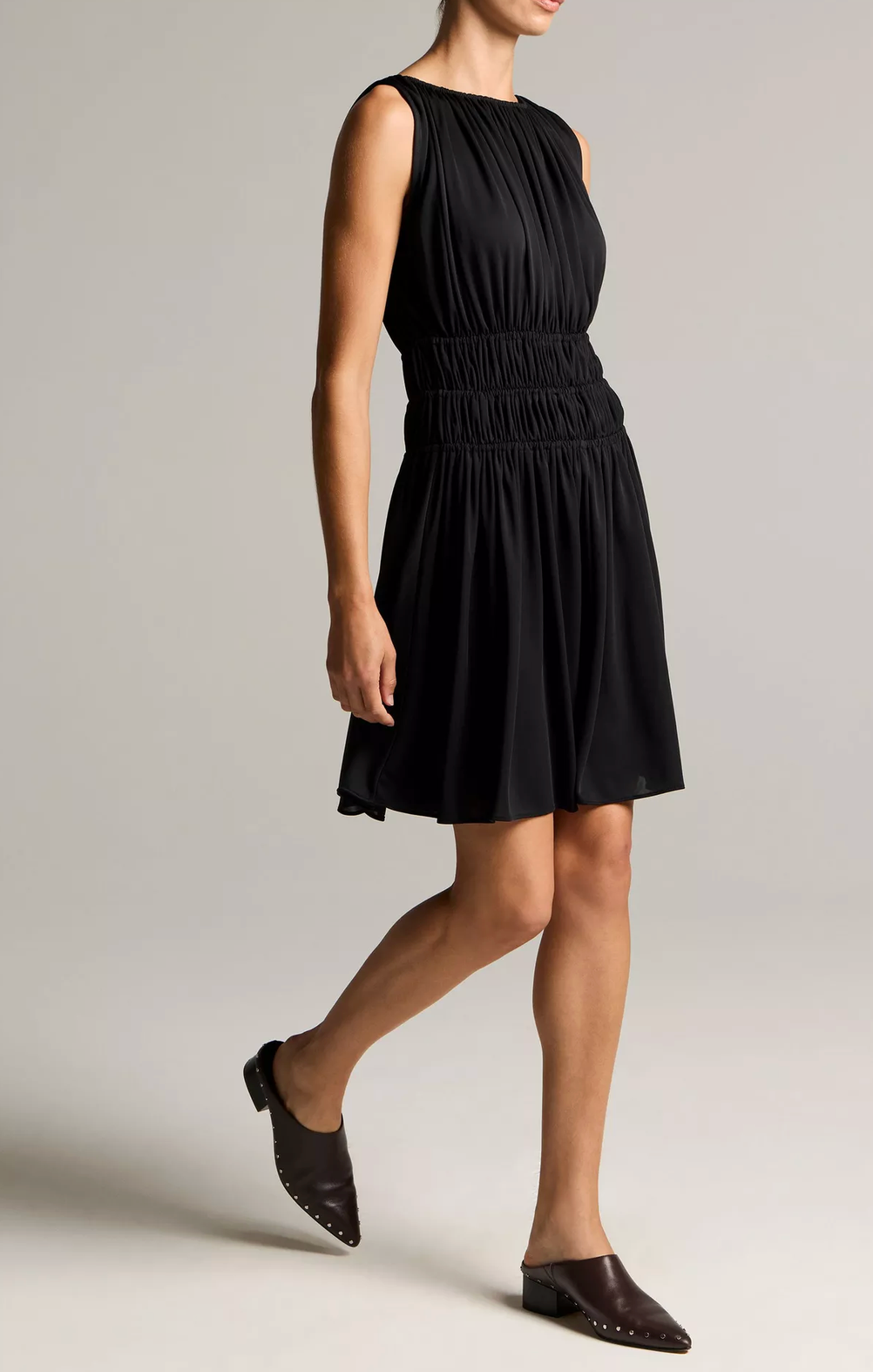 Matte Jersey Gathered-Tier Dress-Dresses-Vince-Black-XS-Mercantile Portland