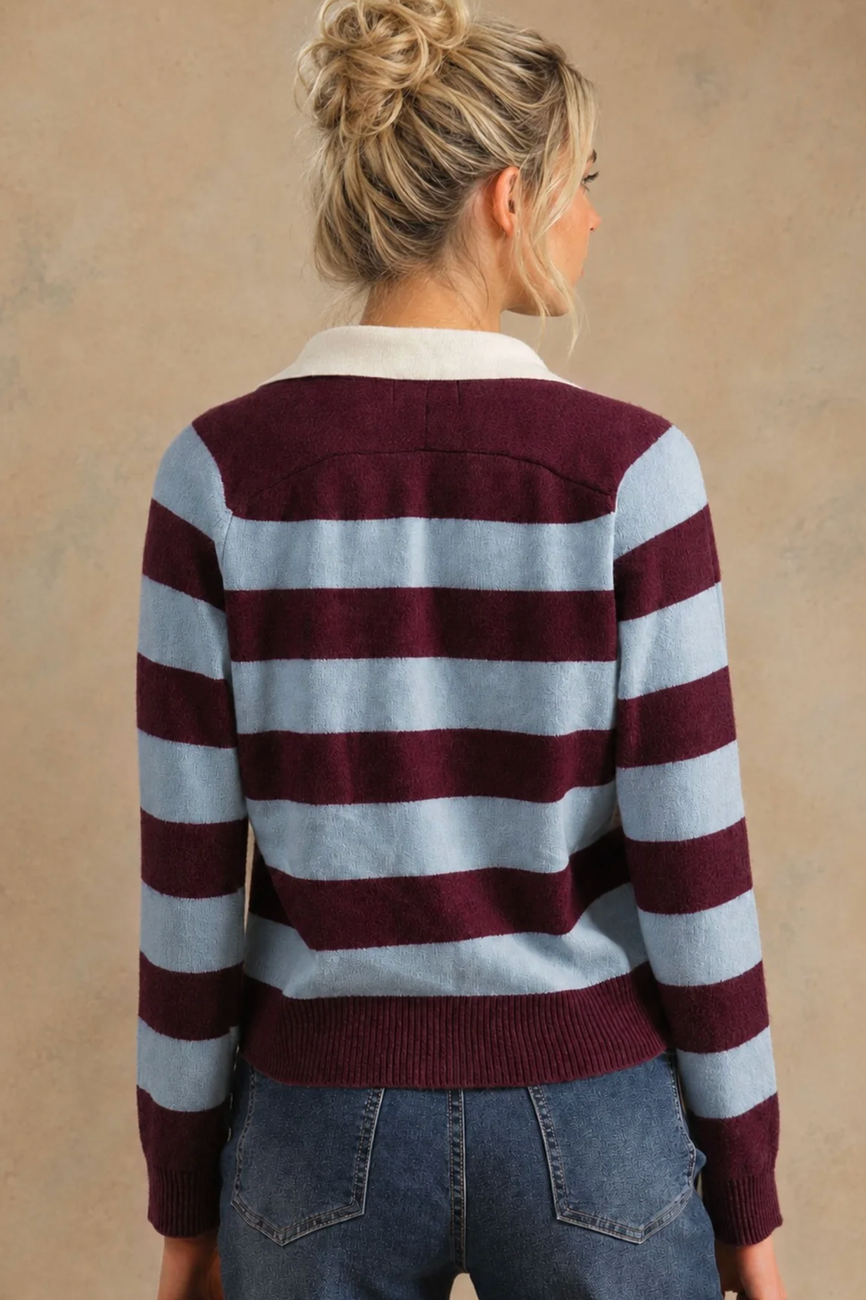 Maxine Cashmere Striped Polo-Sweaters-27 Miles-Sky / Pinot-XS-Mercantile Portland