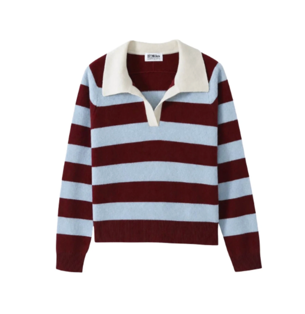 Maxine Cashmere Striped Polo-Sweaters-27 Miles-Sky / Pinot-XS-Mercantile Portland