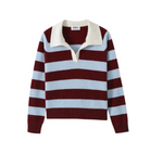Maxine Cashmere Striped Polo-Sweaters-27 Miles-Sky / Pinot-XS-Mercantile Portland