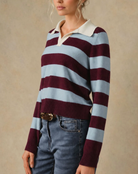 Maxine Cashmere Striped Polo-Sweaters-27 Miles-Sky / Pinot-XS-Mercantile Portland