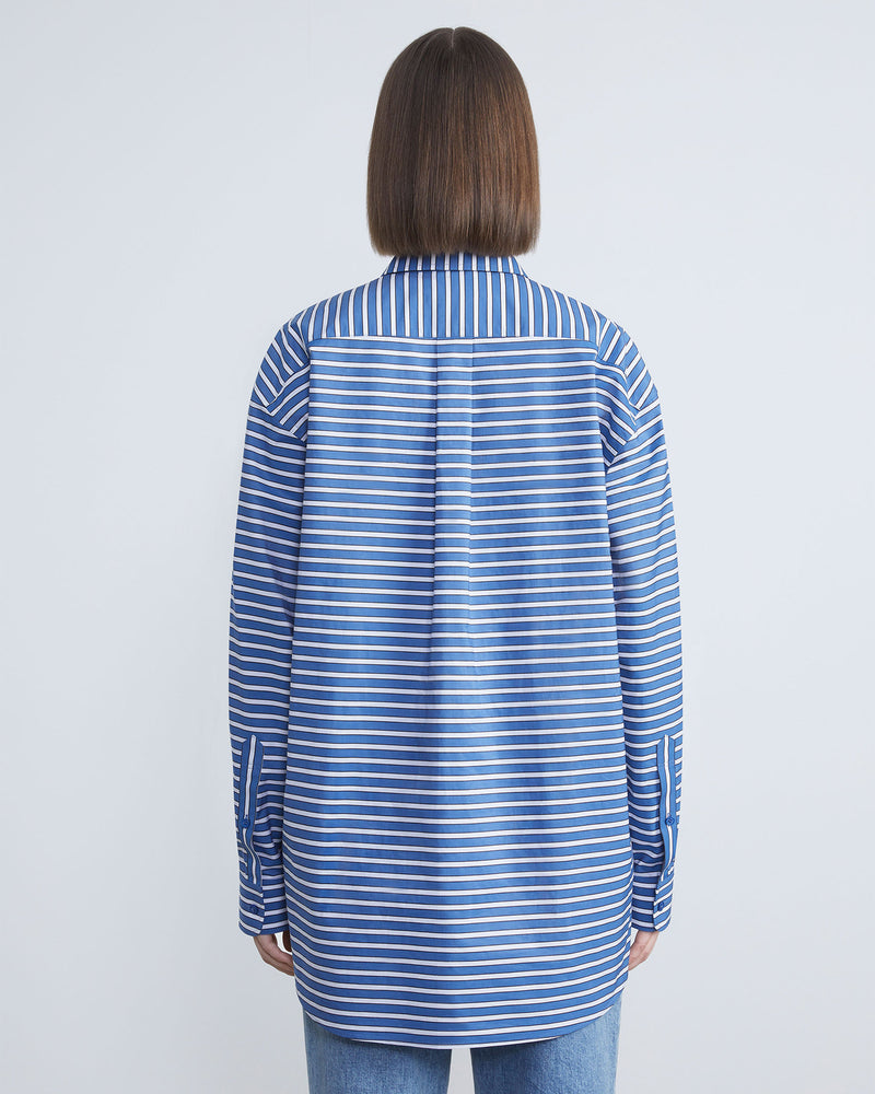 Stripe Cotton Poplin Oversized Shirt-Lafayette 148-Mercantile Portland