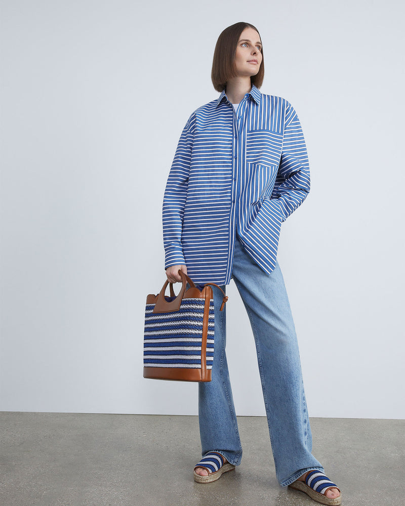 Stripe Cotton Poplin Oversized Shirt-Lafayette 148-Mercantile Portland