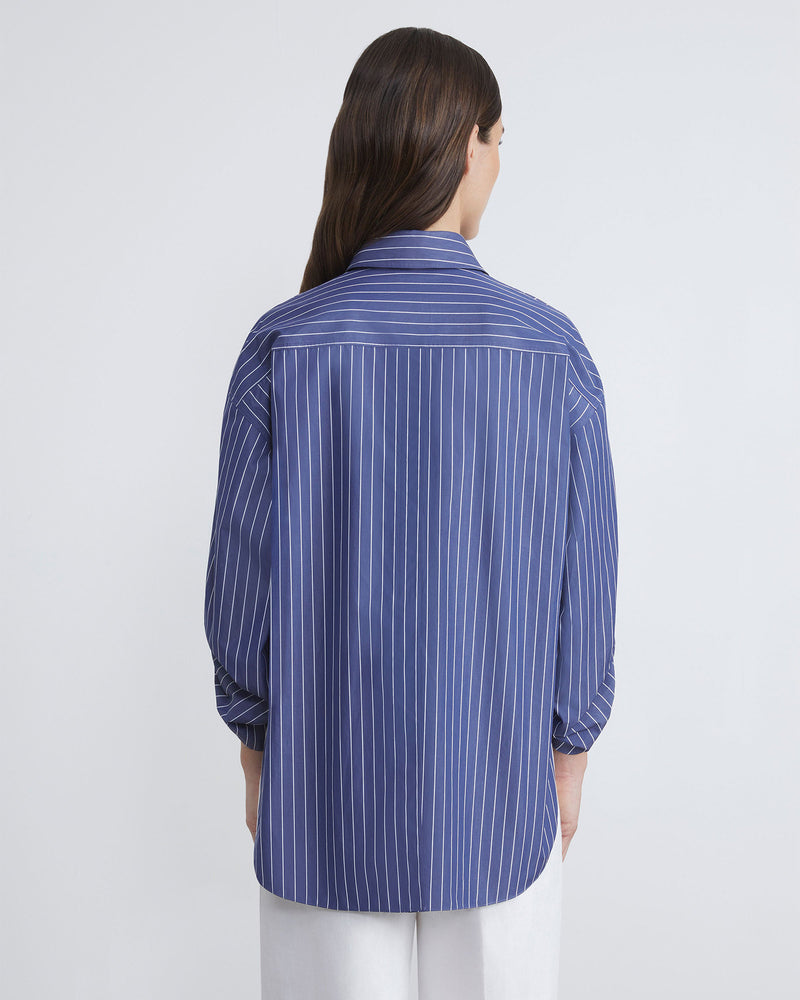 Pencil Stripe Tab Sleeve Shirt-Lafayette 148-Mercantile Portland