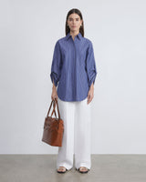 Pencil Stripe Tab Sleeve Shirt-Lafayette 148-Mercantile Portland
