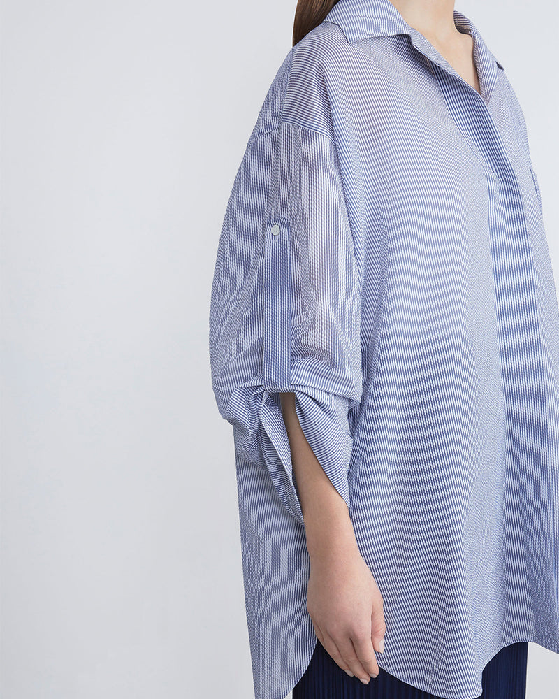 Silk-Cotton Seersucker Chiffon Tab Sleeve Oversized-Lafayette 148-Mercantile Portland