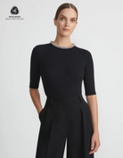 Merino Wool-Silk Metallic Baroque Collar Sweater-Clothing-Lafayette 148-Black-XS-Mercantile Portland