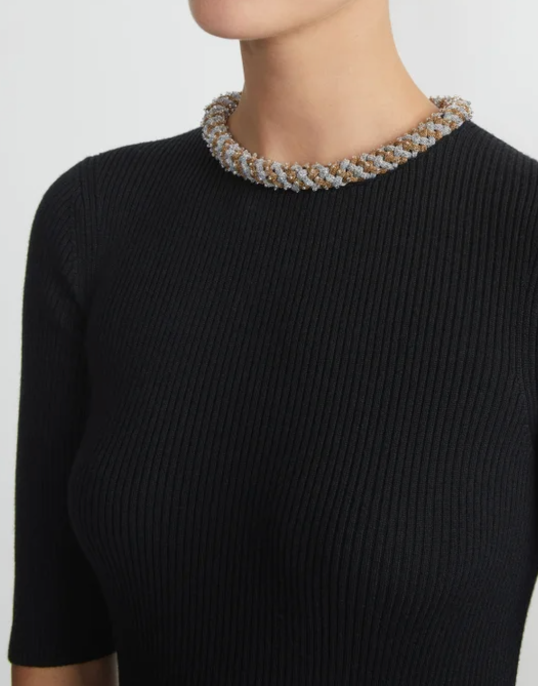 Merino Wool-Silk Metallic Baroque Collar Sweater-Clothing-Lafayette 148-Black-XS-Mercantile Portland