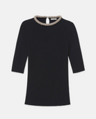 Merino Wool-Silk Metallic Baroque Collar Sweater-Clothing-Lafayette 148-Black-XS-Mercantile Portland