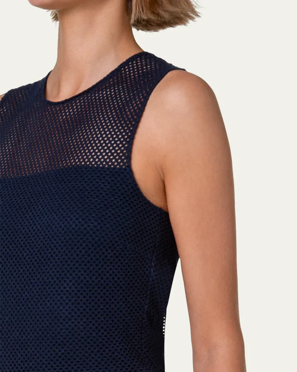 Mesh Fitted Shirt-Tops-Akris Punto-Navy-2-Mercantile Portland