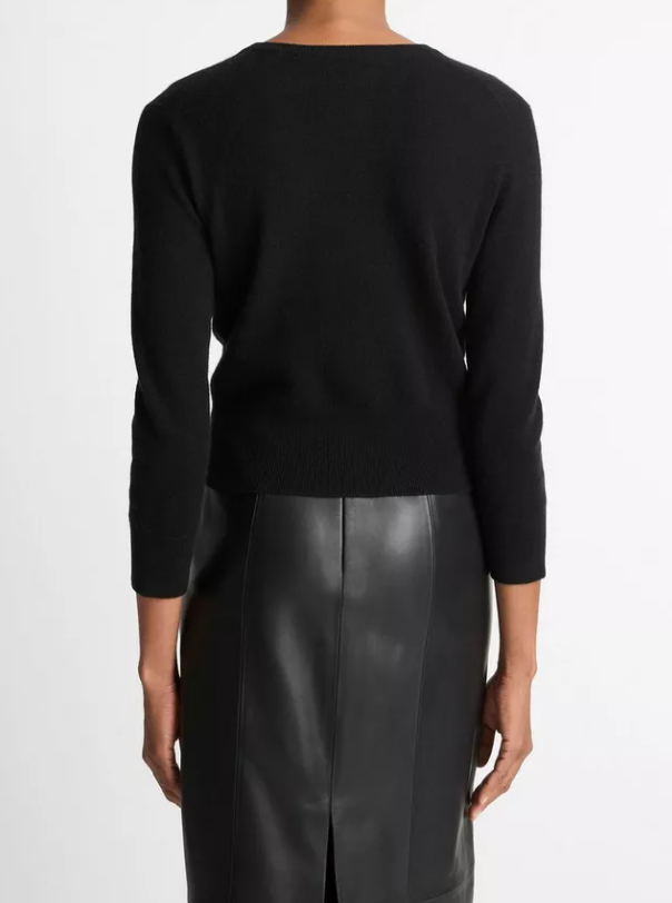 Metal-Button Wool & Cashmere Cardigan-Sweaters-Vince-Black-XXS-Mercantile Portland