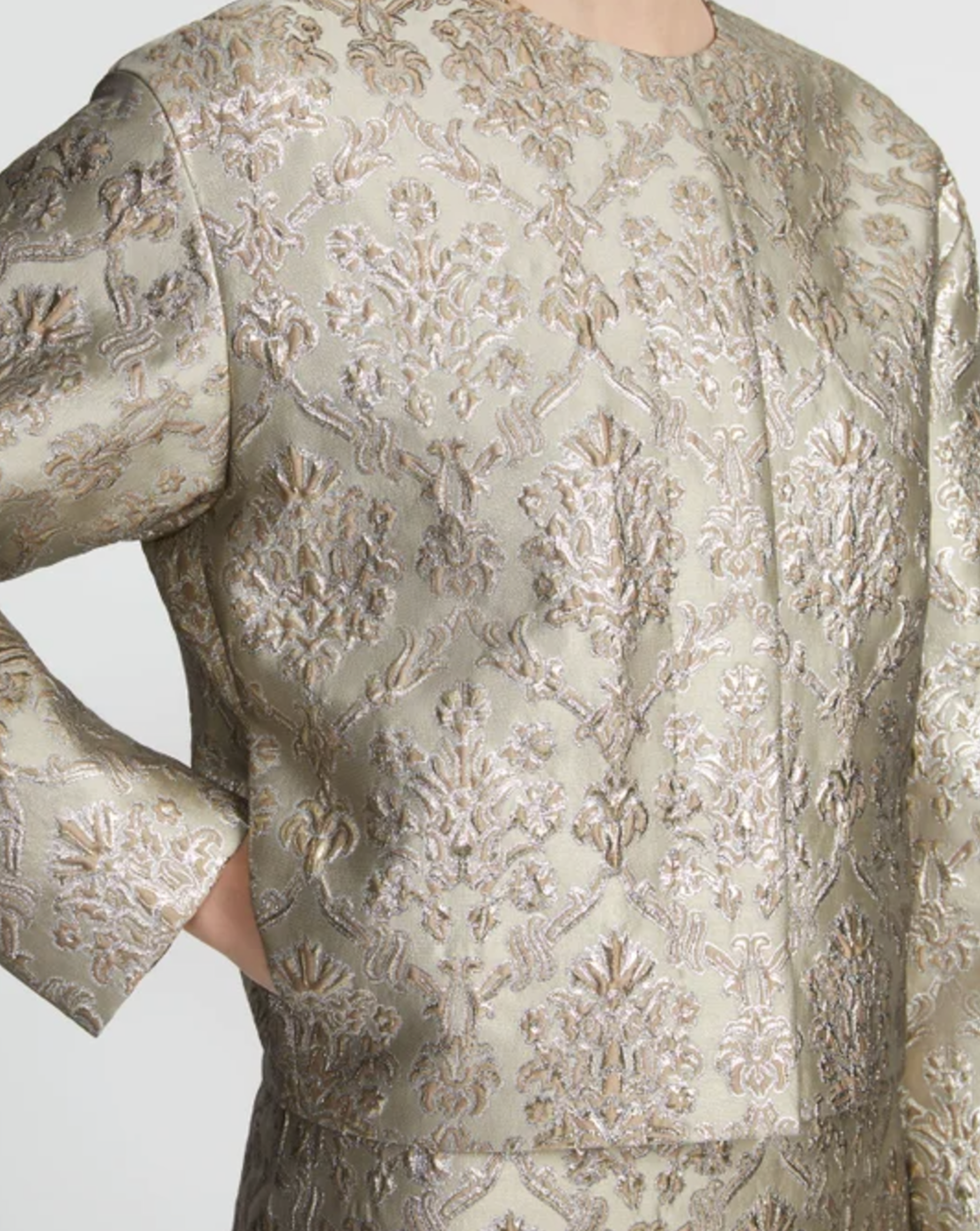 Metallic Baroque Botanical Brocade Collarless Jacket-Clothing-Lafayette 148-Natural Multi-XS-Mercantile Portland