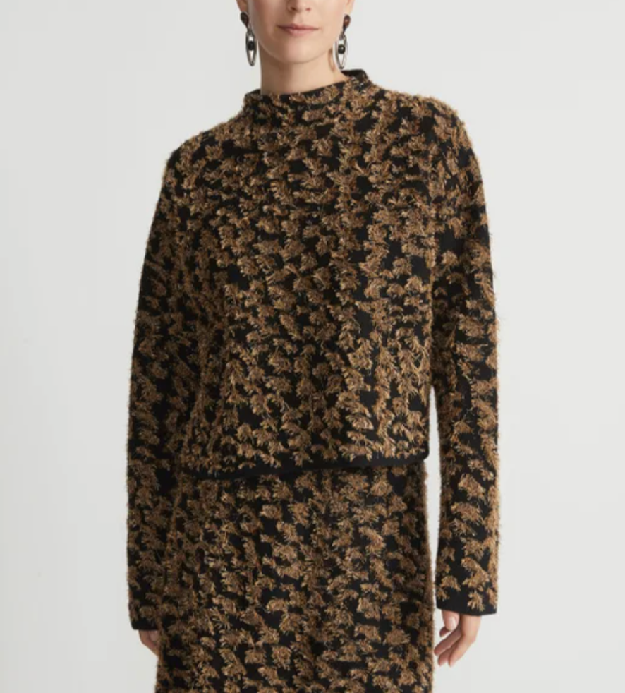 Metallic Fringed Jacquard Sweater-Clothing-Lafayette 148-Black Metallic-XS-Mercantile Portland