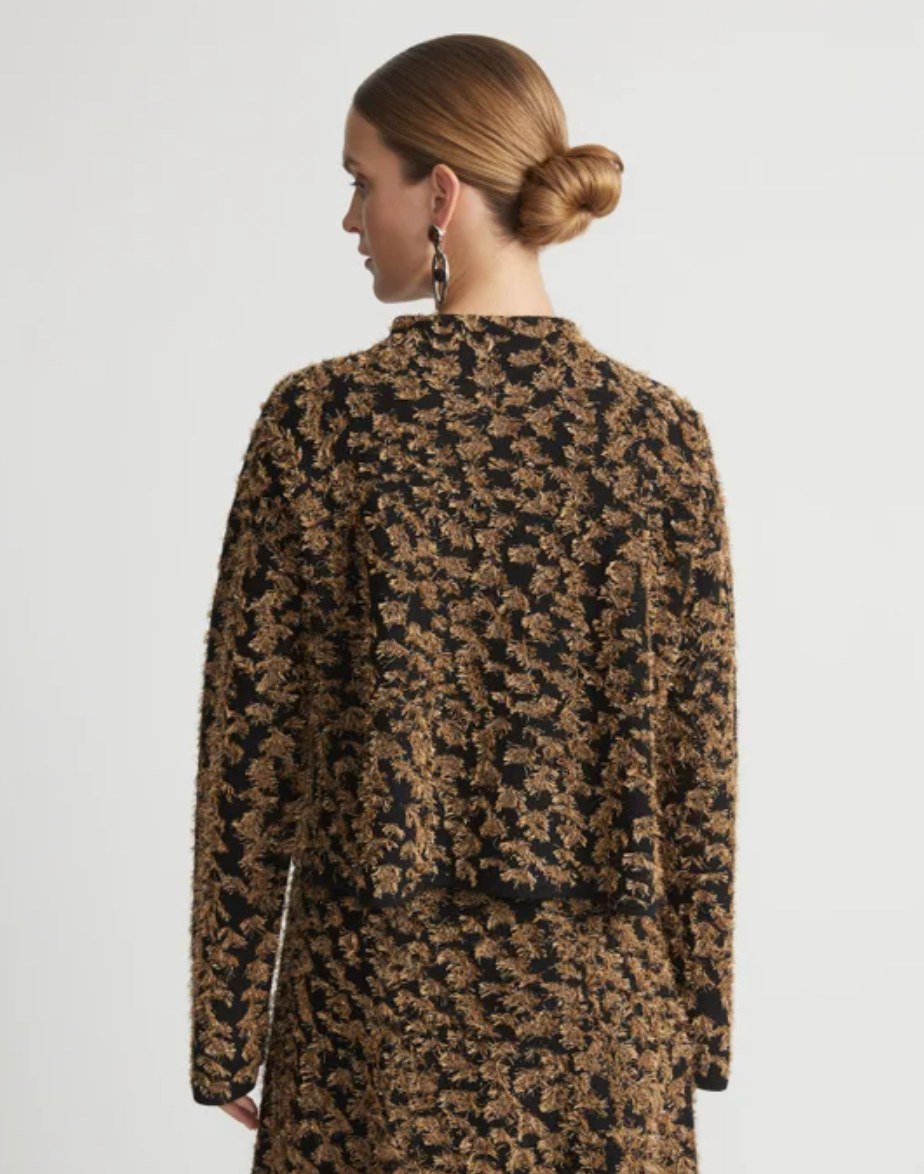 Metallic Fringed Jacquard Sweater-Clothing-Lafayette 148-Black Metallic-XS-Mercantile Portland