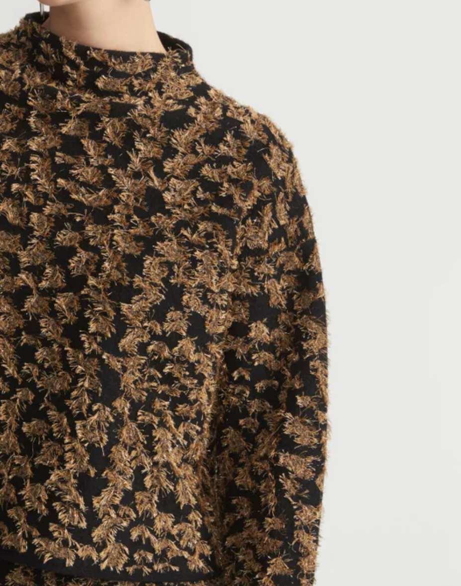 Metallic Fringed Jacquard Sweater-Clothing-Lafayette 148-Black Metallic-XS-Mercantile Portland