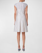 Metallic Kodak Stripe Jacquard Linen-Blend Cap-Sleeve Dress-Dresses-Akris Punto-Flax/Cream-2-Mercantile Portland