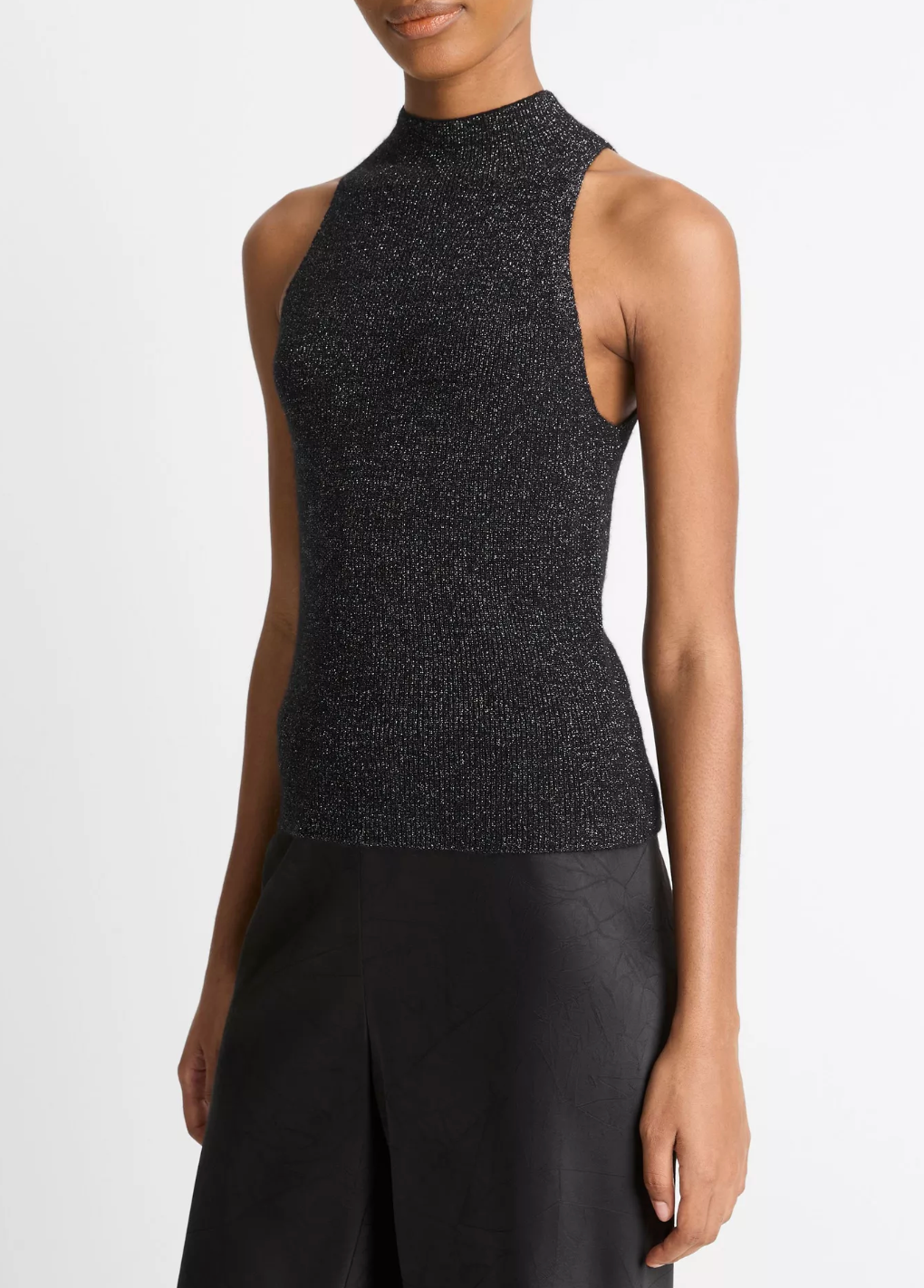 Metallic Mock Neck Tank-Clothing-Vince-Black Metallic-XXS-Mercantile Portland