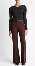 Metallic Ribbed High V-Neck Sweater-Sweaters-Vince-Black Metallic-XXS-Mercantile Portland