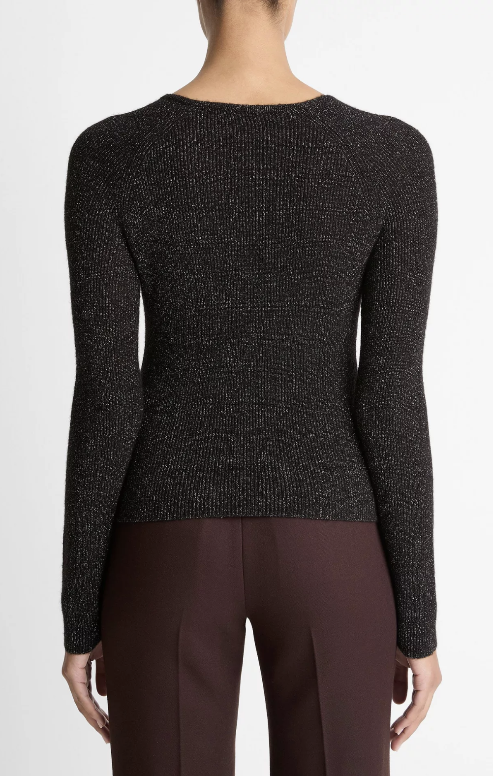 Metallic Ribbed High V-Neck Sweater-Sweaters-Vince-Black Metallic-XXS-Mercantile Portland