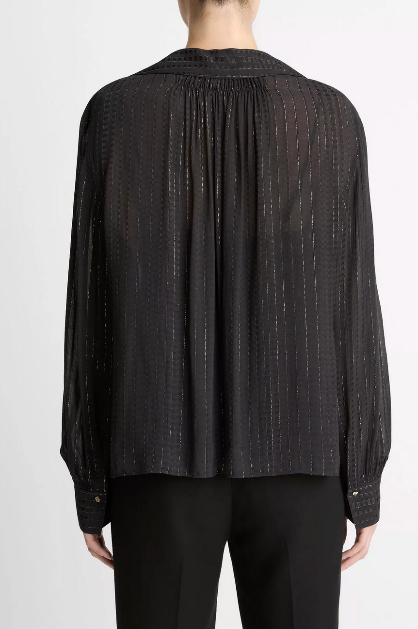 Metallic-Stripe Gathered Blouse-Shirts-Vince-Black-XS-Mercantile Portland