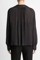 Metallic-Stripe Gathered Blouse-Shirts-Vince-Black-XS-Mercantile Portland