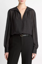 Metallic-Stripe Gathered Blouse-Shirts-Vince-Black-XS-Mercantile Portland