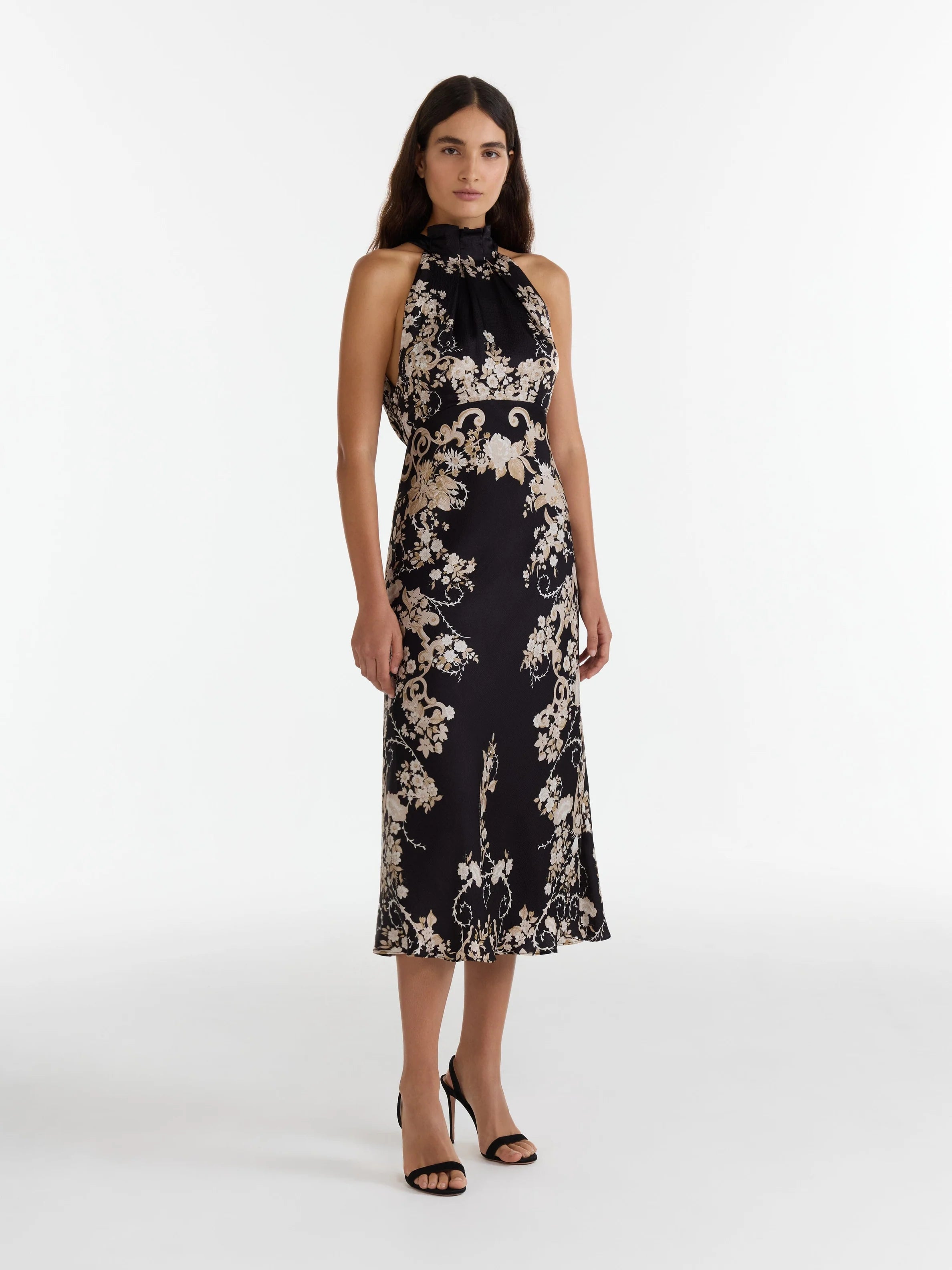 Michelle Midi Dress in Nerine Noir-Dresses-Saloni-0-Nerine Noir-Mercantile Portland