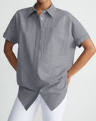 Micro Gingham Cotton Seersucker Oversized Shirt-Shirts-Lafayette 148-Midnight Blue Multi-XXS-Mercantile Portland
