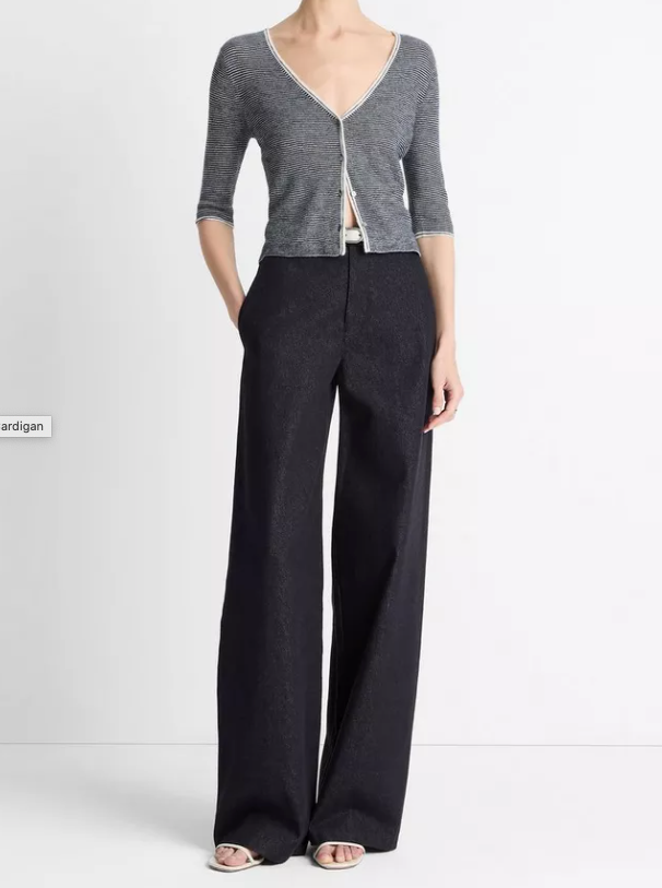 Micro-Stripe Cashmere-Silk Cardigan-Clothing-Vince-Coastal Blue-XXS-Mercantile Portland
