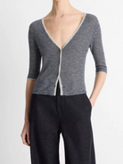Micro-Stripe Cashmere-Silk Cardigan-Clothing-Vince-Coastal Blue-XXS-Mercantile Portland