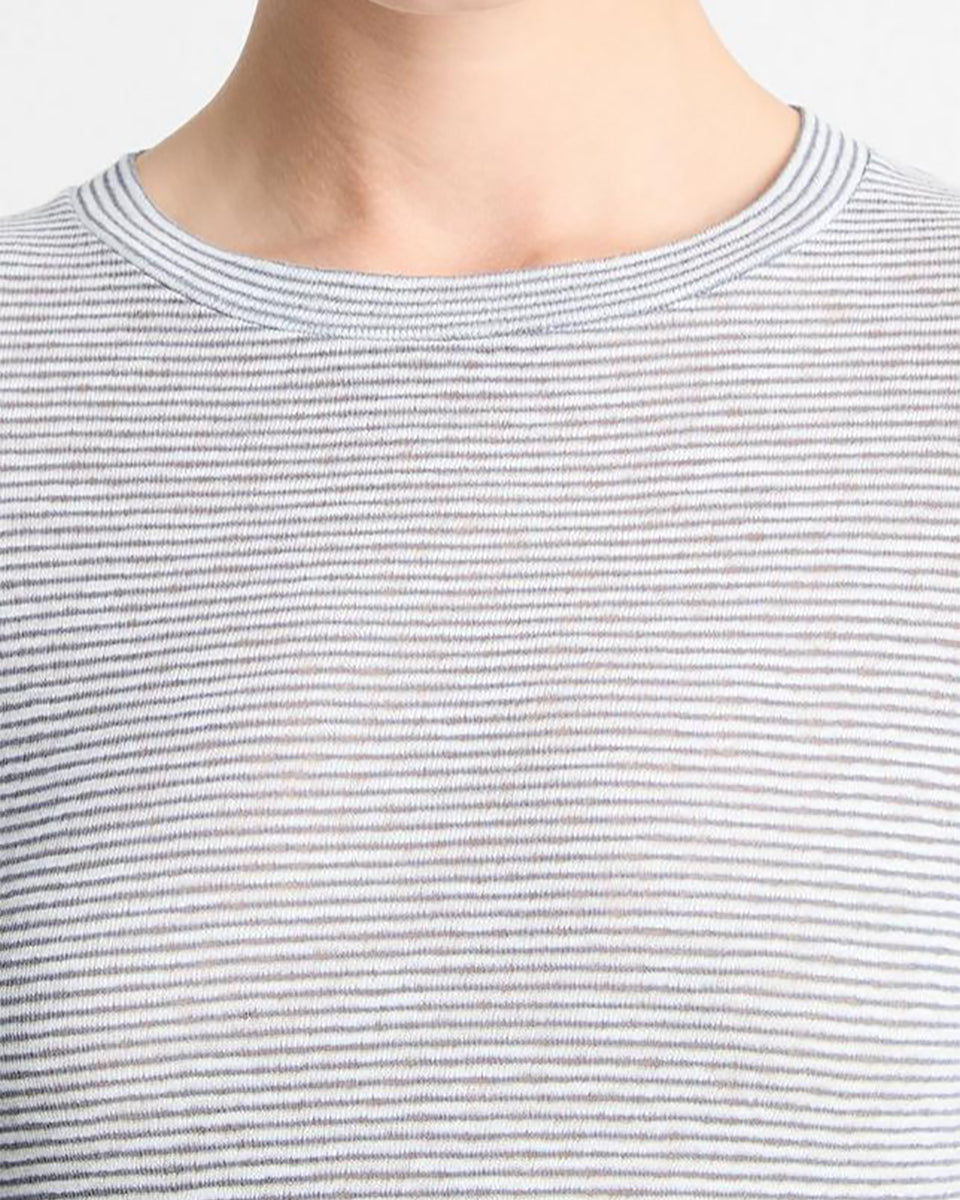 Micro-Stripe Three-Quarter-Sleeve T-Shirt-Tops-Vince-Off White/Harbor-XS-Mercantile Portland