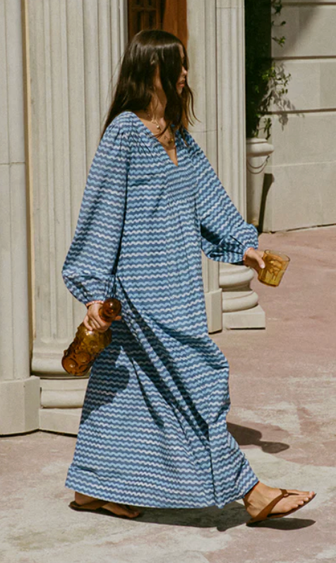 Mira Palma Cotton Voile Caftan-Dresses-Ciao Lucia-Azure-XXS-Mercantile Portland