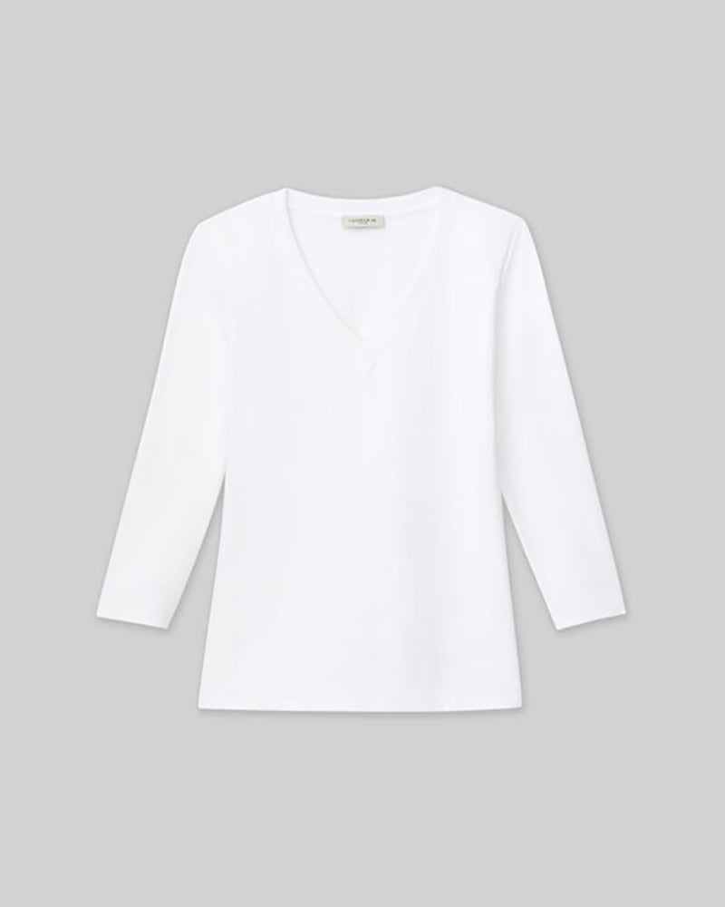 Cotton Rib V-Neck T-Shirt-Lafayette 148-Mercantile Portland