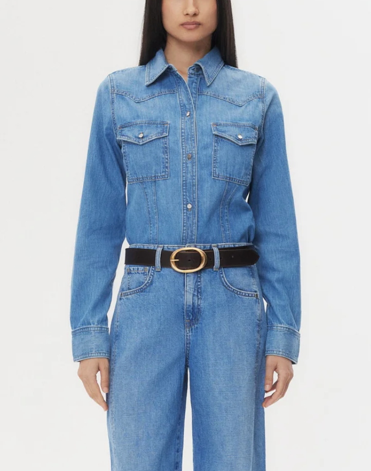 Mustang Sally Denim Snap Button Shirt-Clothing-TWP-Vintage Wash-XXS-Mercantile Portland