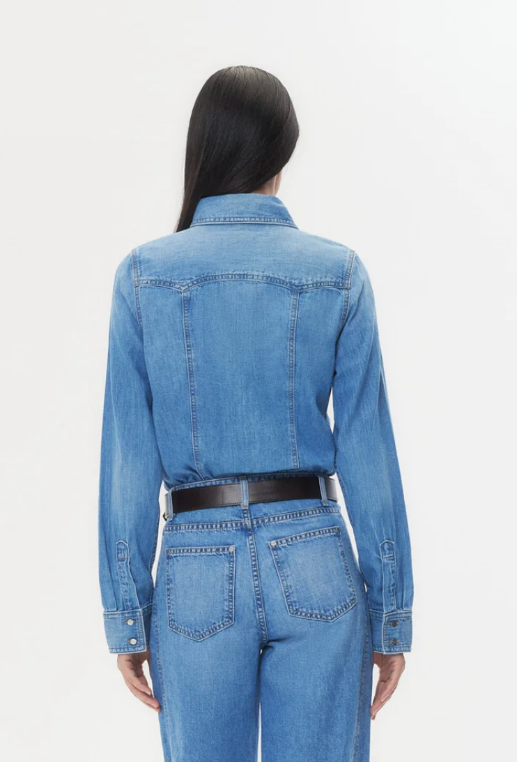 Mustang Sally Denim Snap Button Shirt-Clothing-TWP-Vintage Wash-XXS-Mercantile Portland