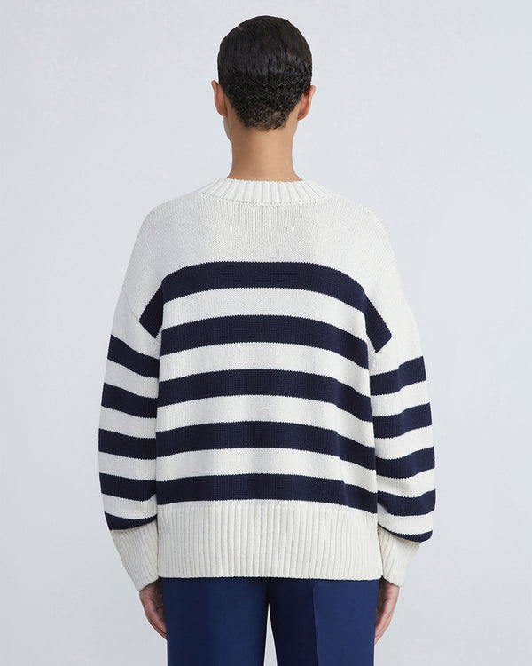 Nautical Stripe Cotton-Wool Chainette Sweater-Lafayette 148-Mercantile Portland