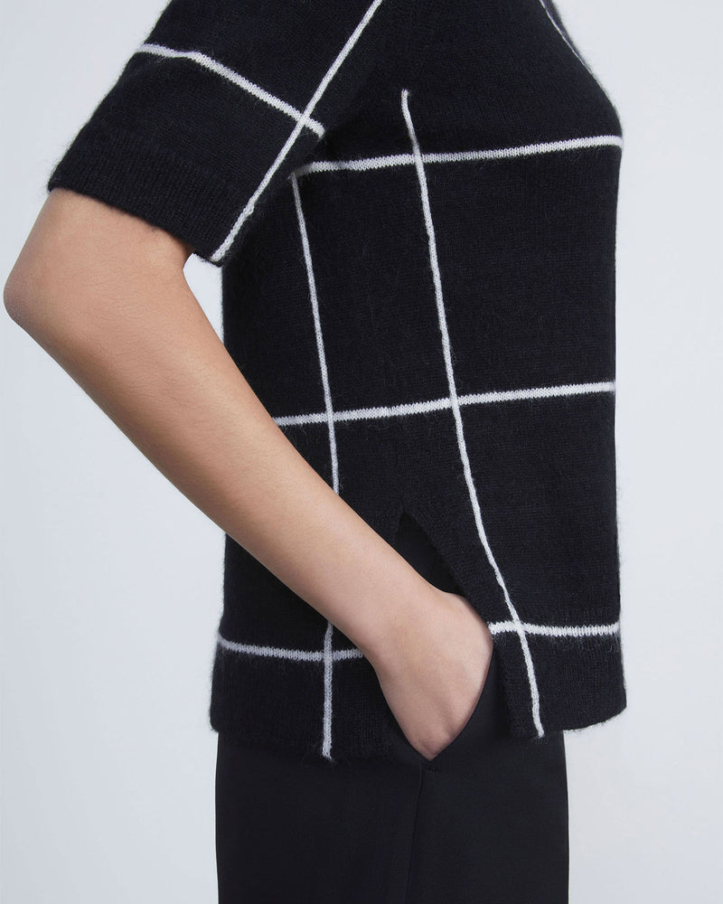 Tile Grid Cashmere Intarsia Sweater-Lafayette 148-Mercantile Portland