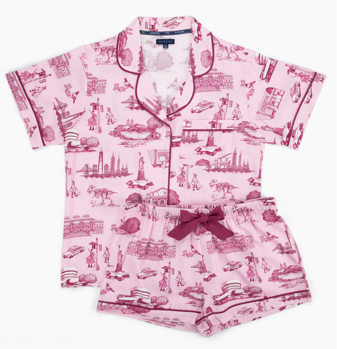 New York Toile PJ Shorts Set-Sleepwear-Katie Kime-Pink-XS-Mercantile Portland