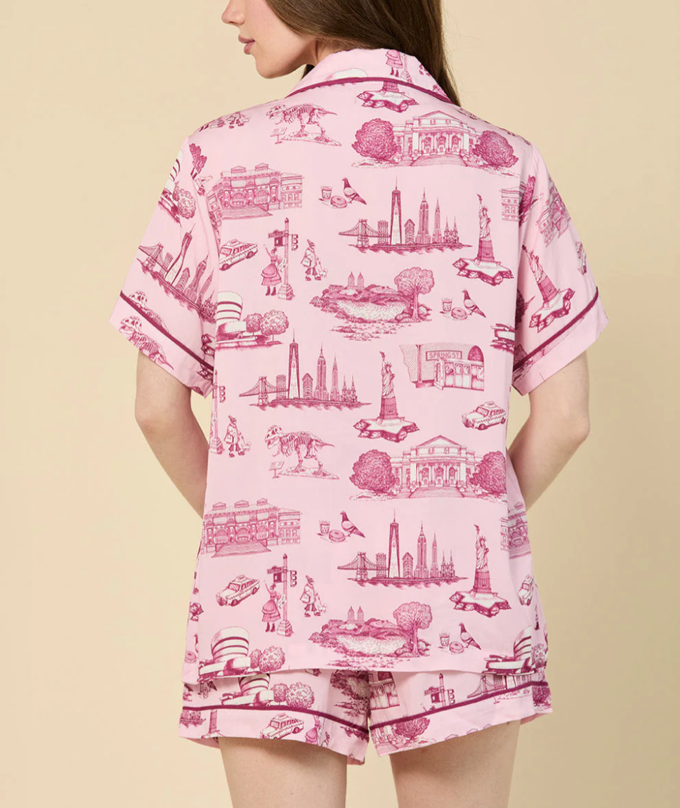 New York Toile PJ Shorts Set-Sleepwear-Katie Kime-Pink-XS-Mercantile Portland
