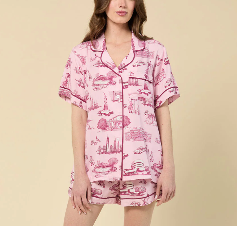 New York Toile PJ Shorts Set-Sleepwear-Katie Kime-Pink-XS-Mercantile Portland