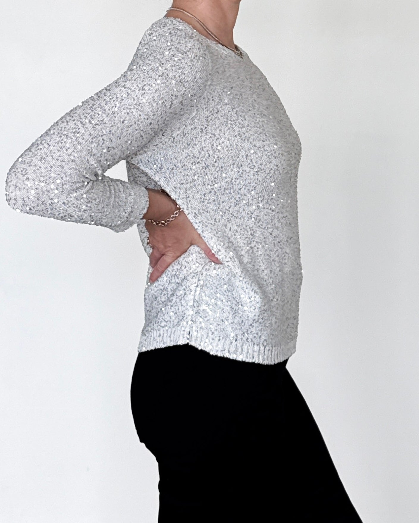 News Long Sleeve Sweater in Bianco Oro-Sweaters-Amina Rubinacci-Bianco Oro-0-Mercantile Portland