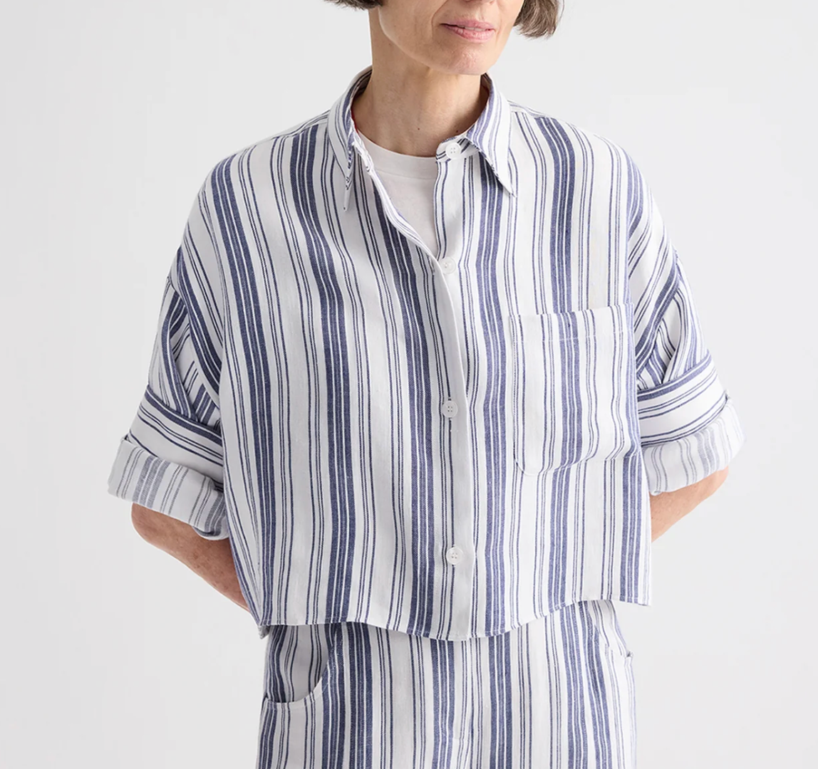Next Ex Shirt in Ivory/Navy-Shirts-TWP-Ivory/Navy-P-Mercantile Portland