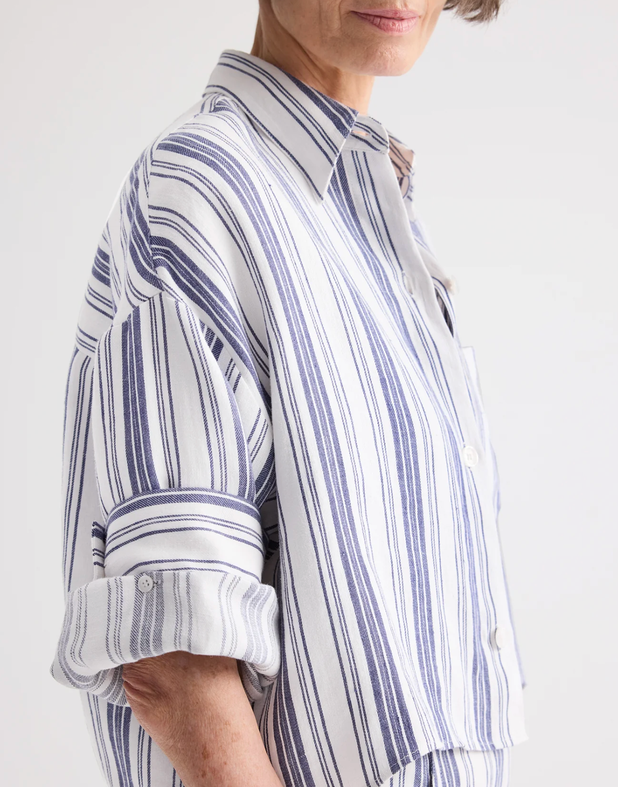 Next Ex Shirt in Ivory/Navy-Shirts-TWP-Ivory/Navy-P-Mercantile Portland