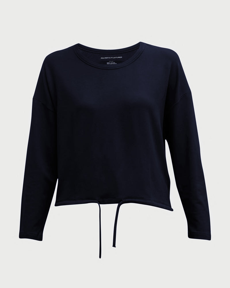 French Terry Long Sleeve Crewneck with Drawstring-Majestic Filatures-Mercantile Portland