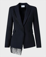 Wool Crepe Blazer Jacket with Intarsia Fringe Detail-Akris Punto-Mercantile Portland